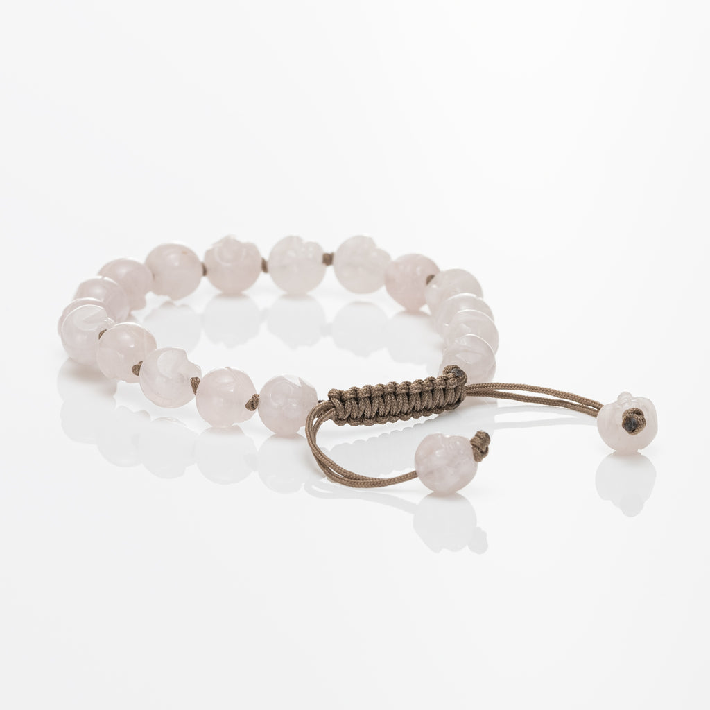 Hand Carved Rose Quartz Skull Bracelet