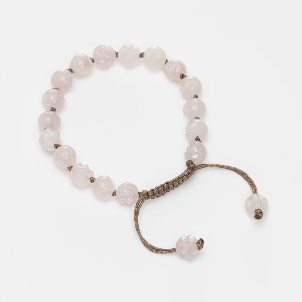 Hand Carved Rose Quartz Skull Bracelet